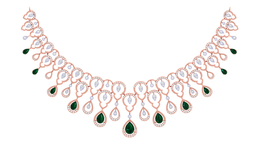 14K Gold & Diamond Gemstone Necklace Set KRI44029NR