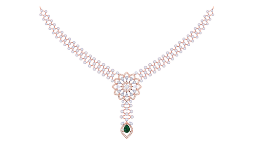 14K Gold & Diamond Gemstone Necklace Set KRI44030NG