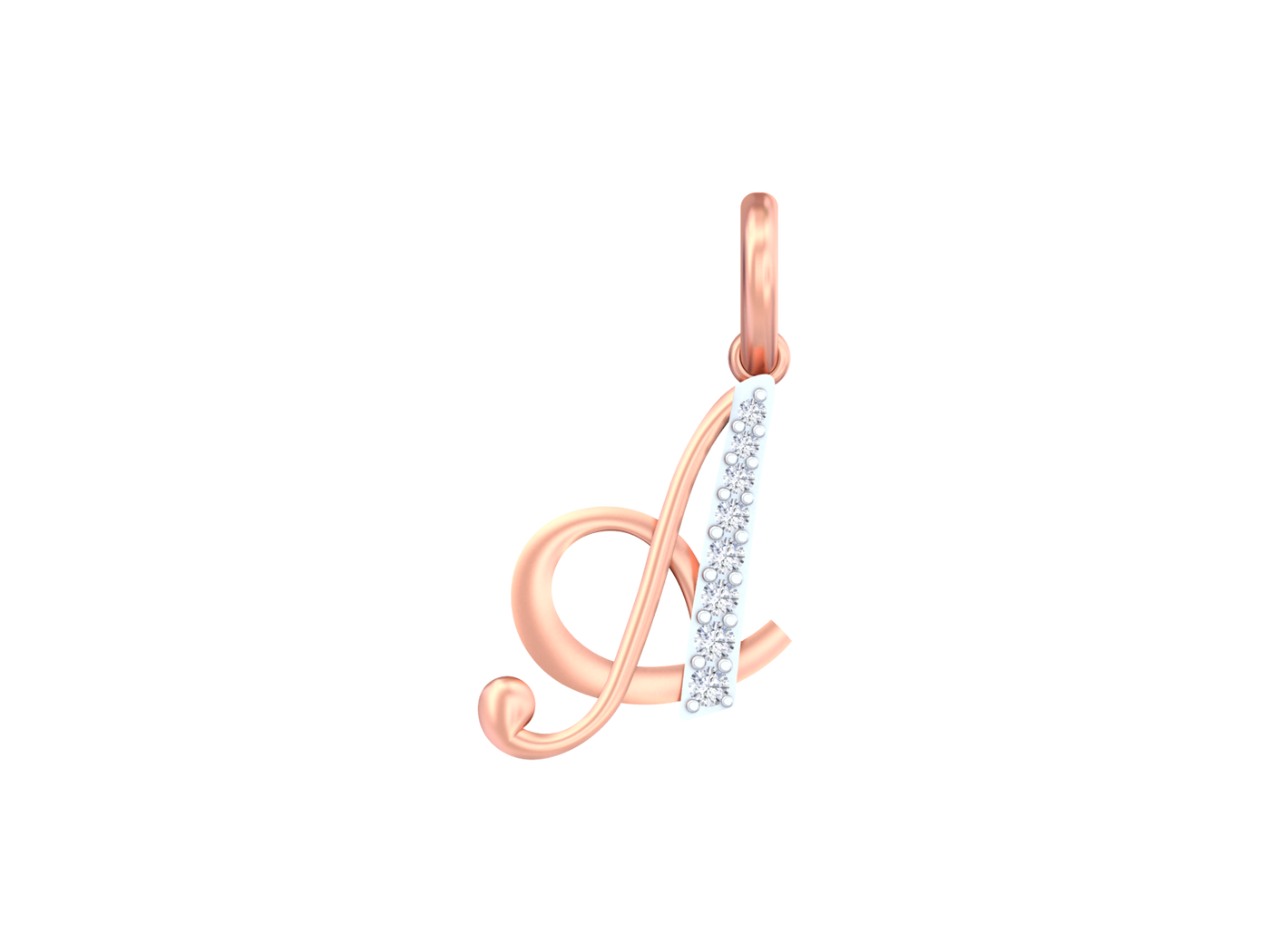 Rose gold pendant with a diamond on a white background