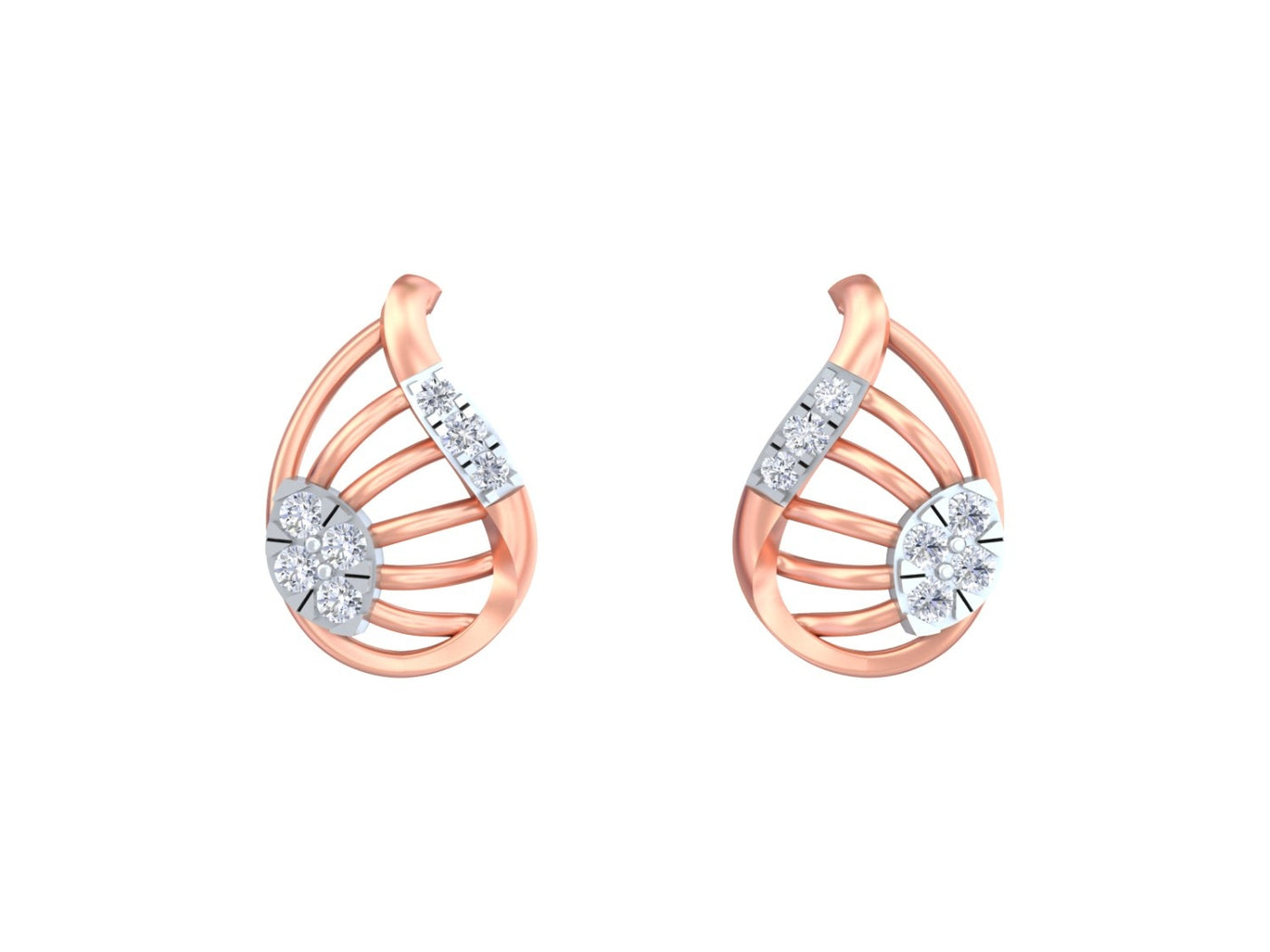 Rose Gold and diamond stud earrings on a white background