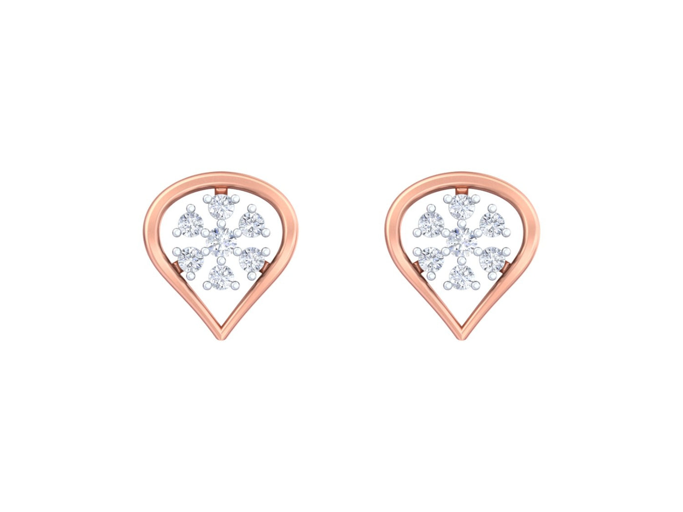 Rose gold and diamond stud earring on a white background.