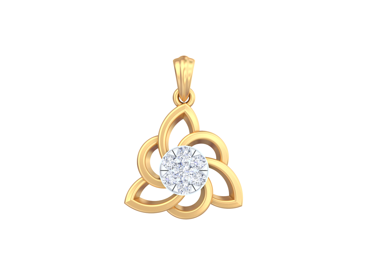 Gold pendant with a heart-shaped diamond on a white background