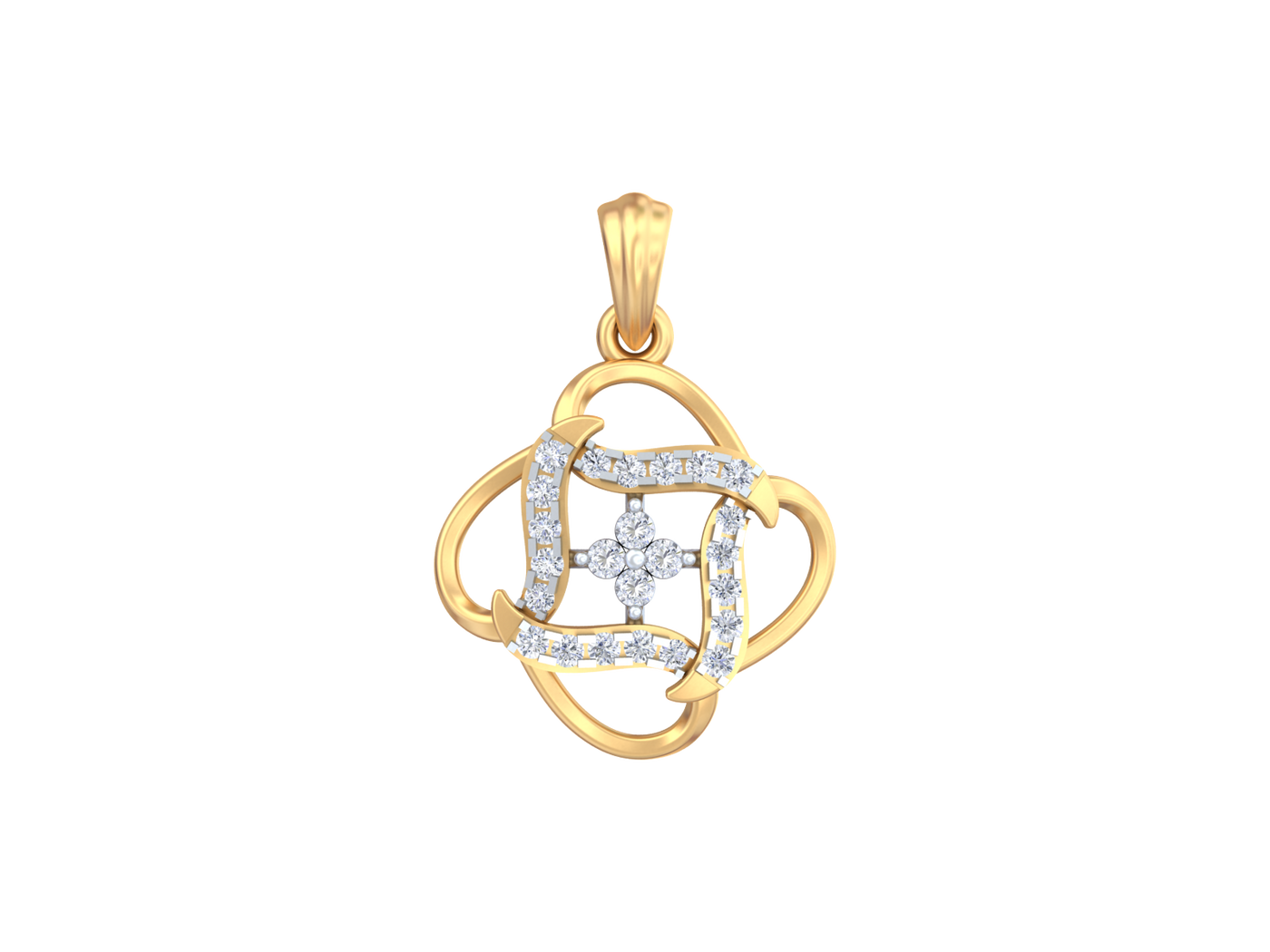 Yellow gold pendant with diamond accents on a white background