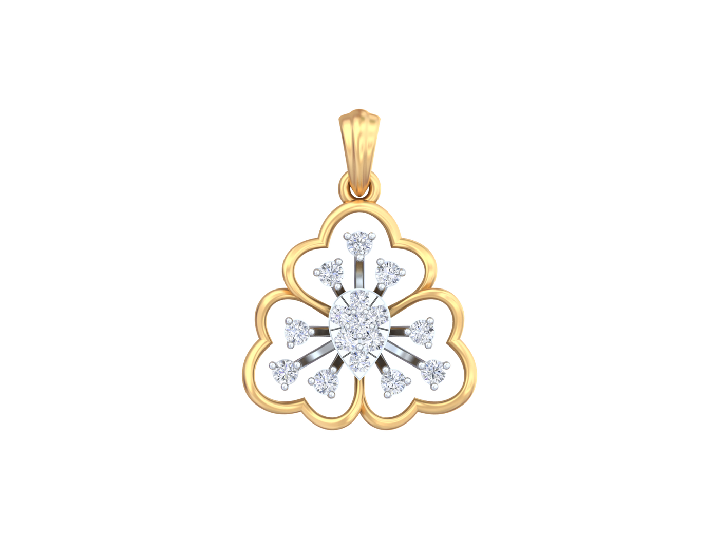 Gold pendant with diamond accents on a white background