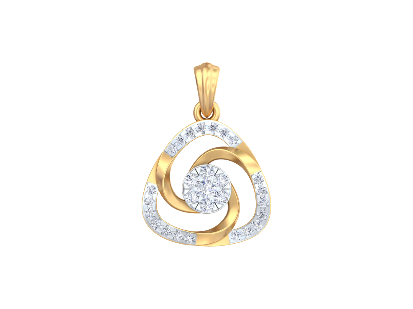 Yellow gold and diamond pendant on a white background