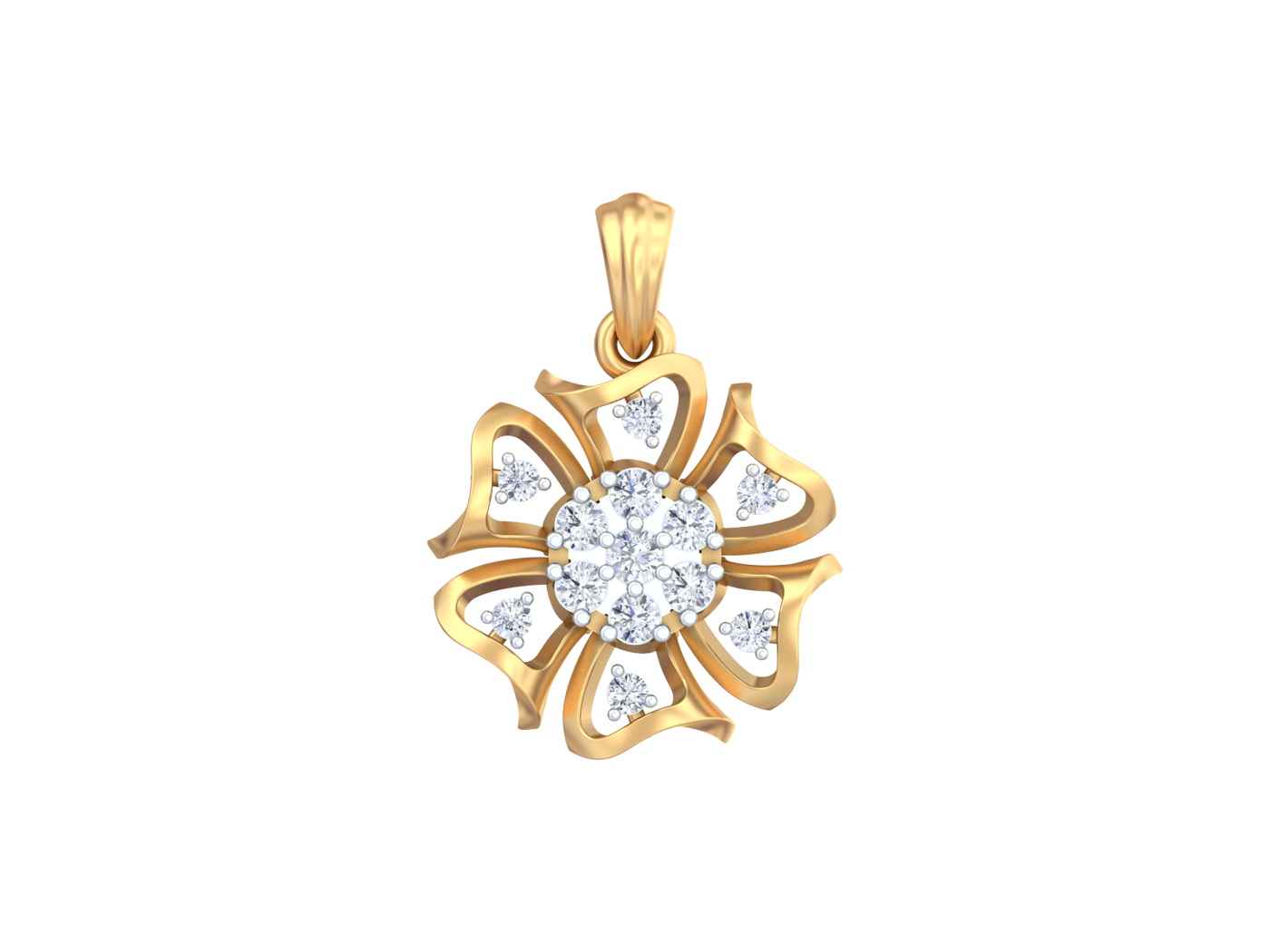 Gold pendant with diamond accents on a white background