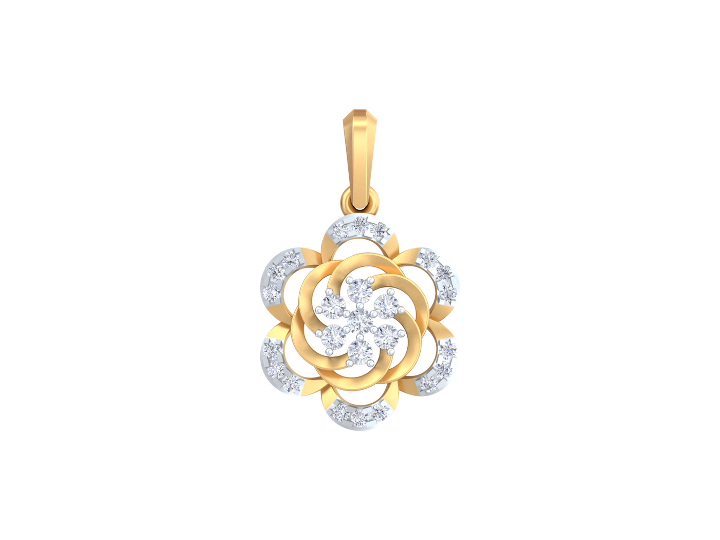 Yellow gold and diamond Pendant on white background