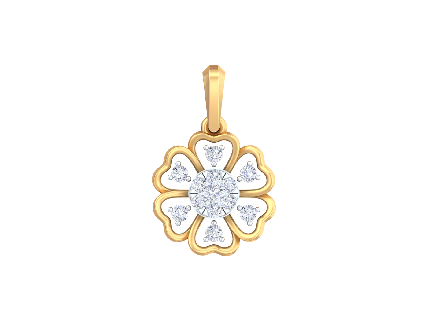 Gold pendant with diamond accents on a white background