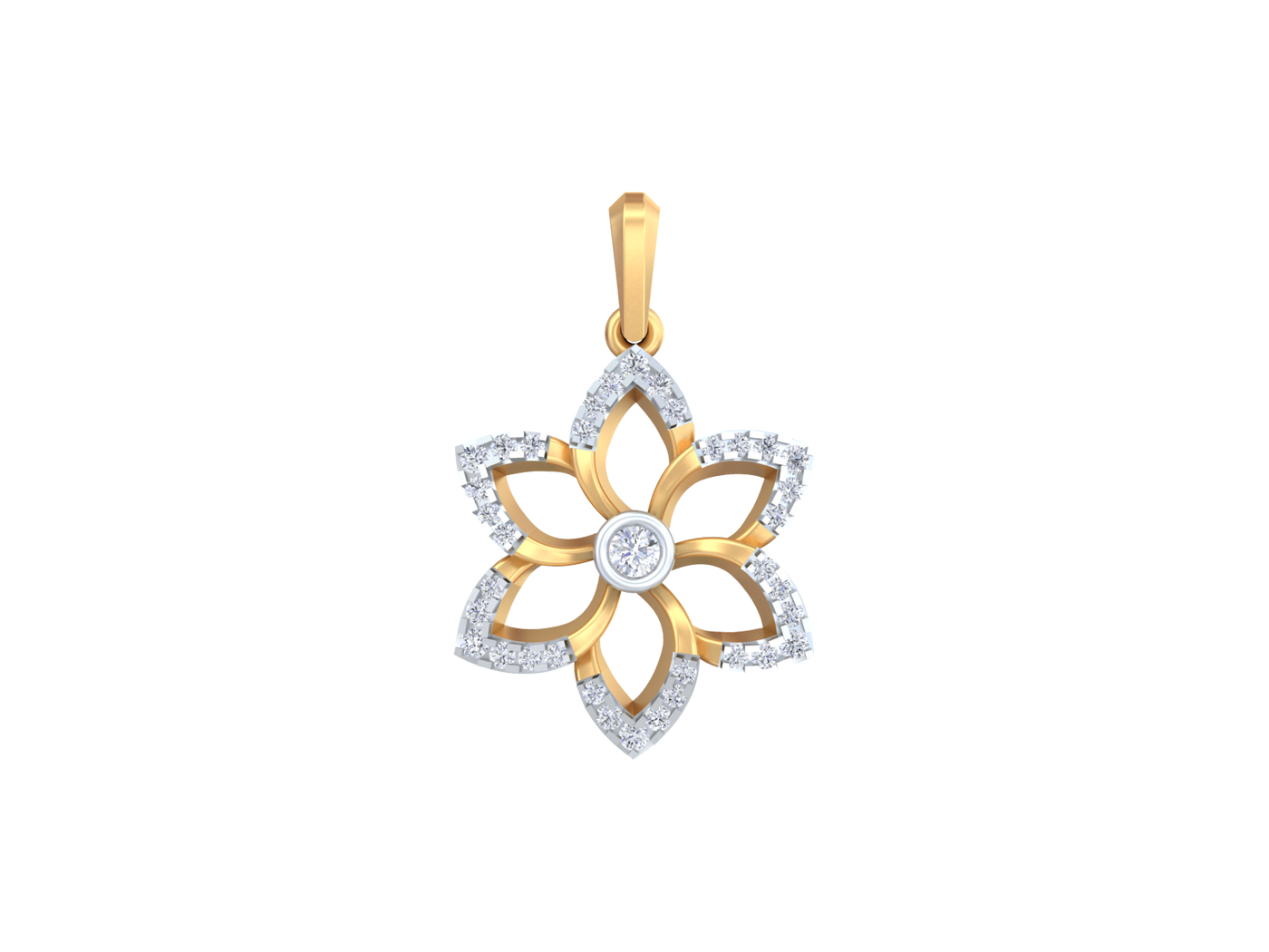 Yellow gold and diamond pendant on white background