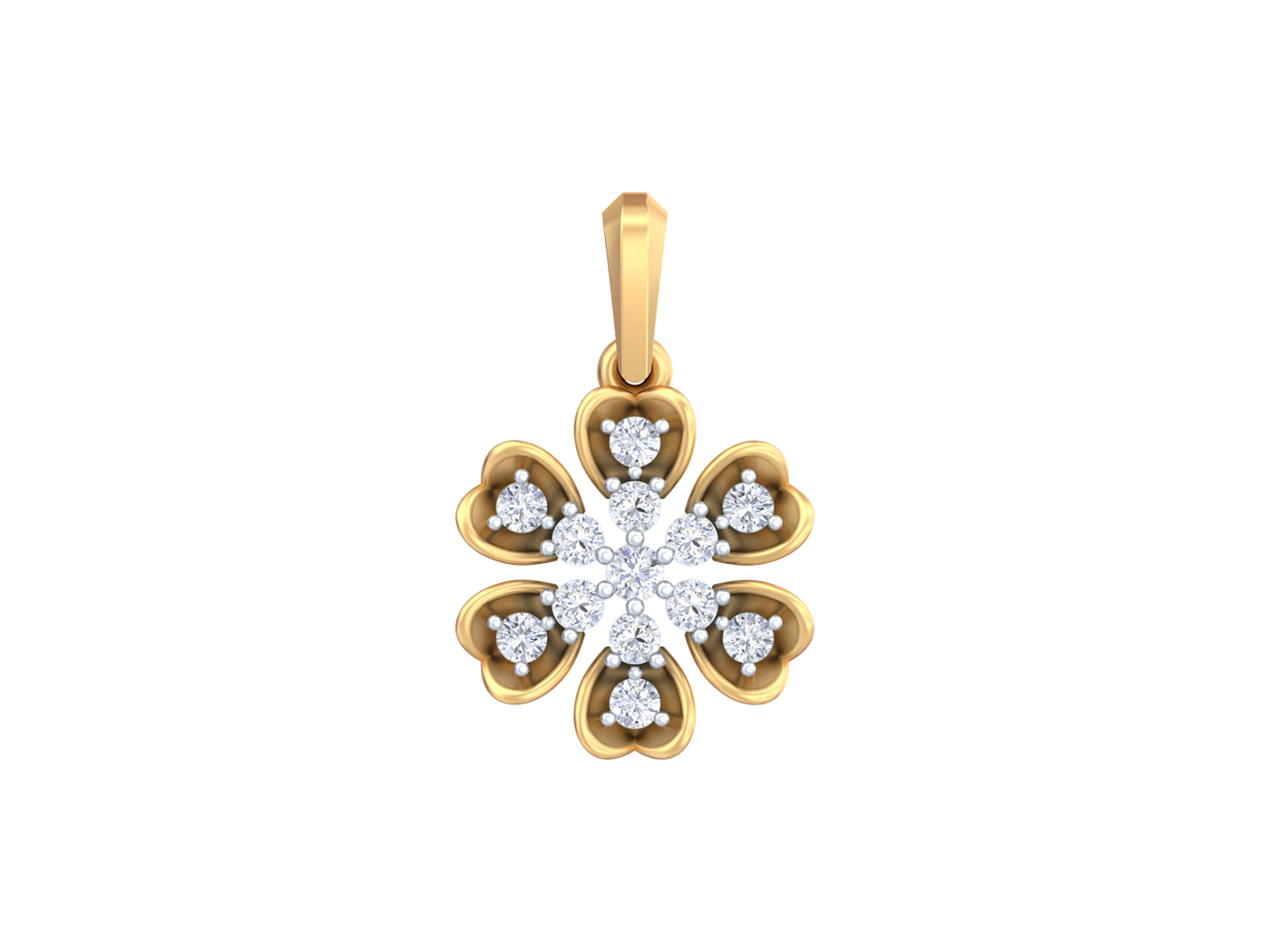 Gold pendant with diamond accents on a white background