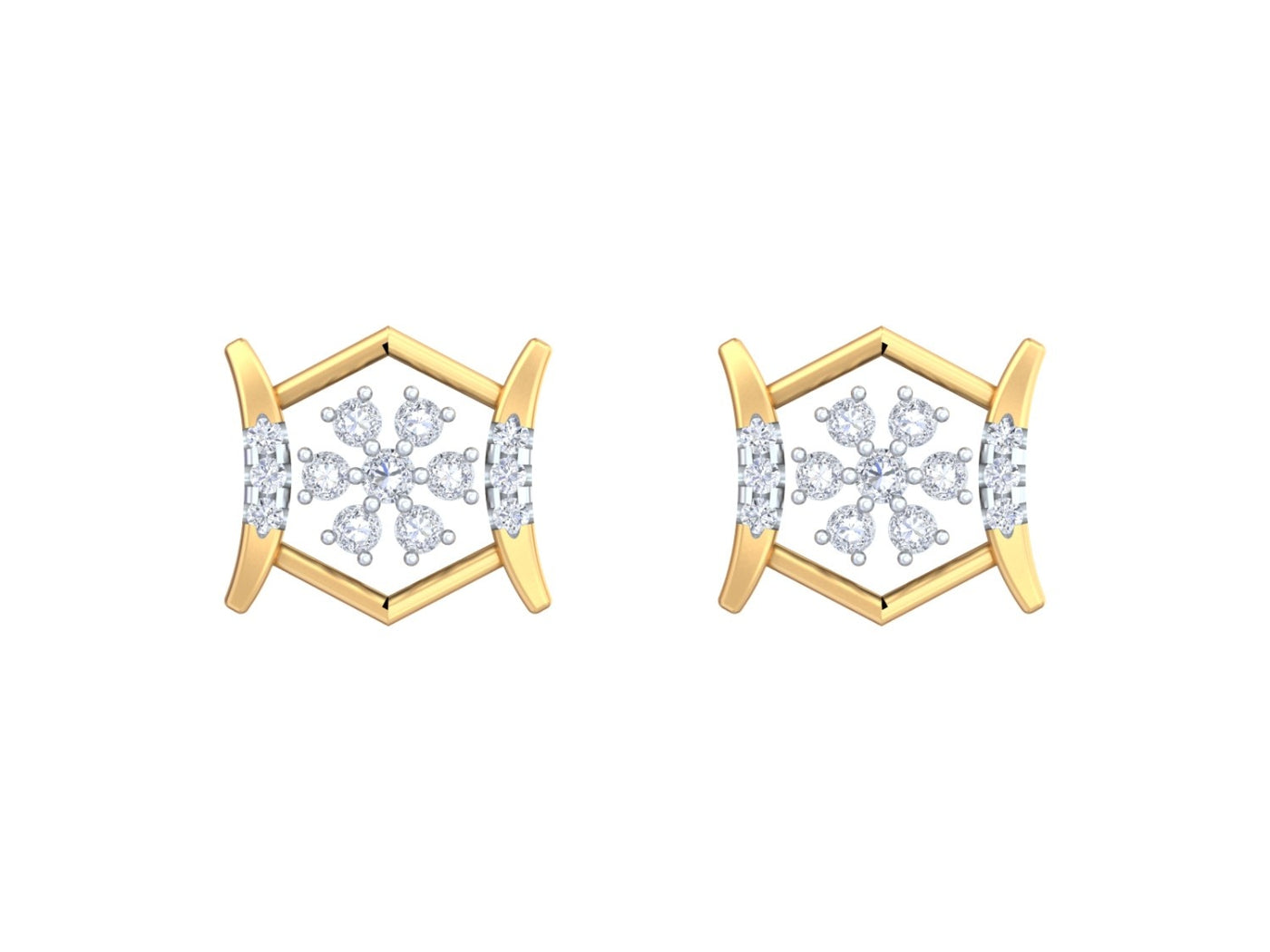 Yellow gold and diamond stud earring on a white background.