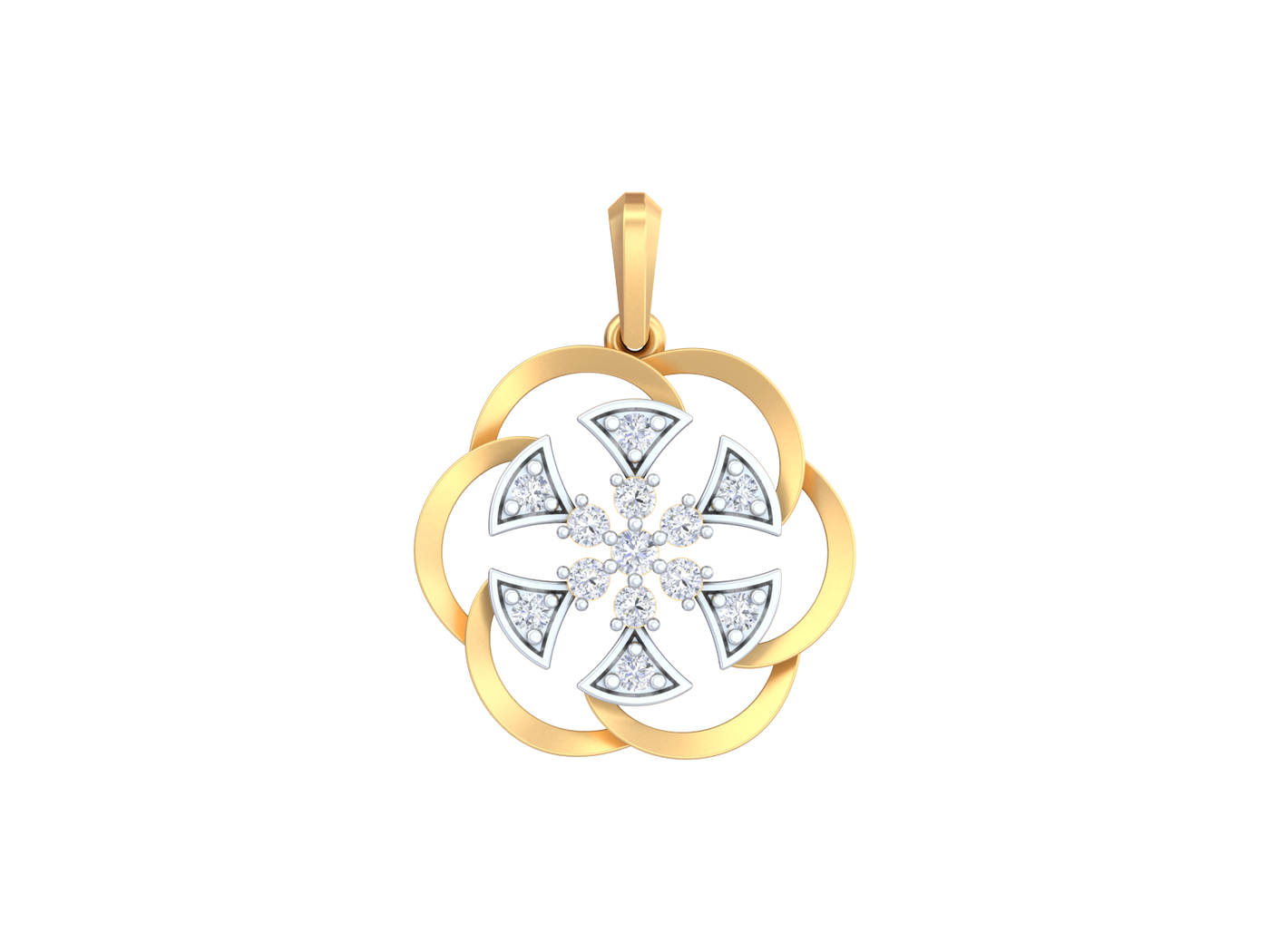 Yellow gold and diamond pendant on white background