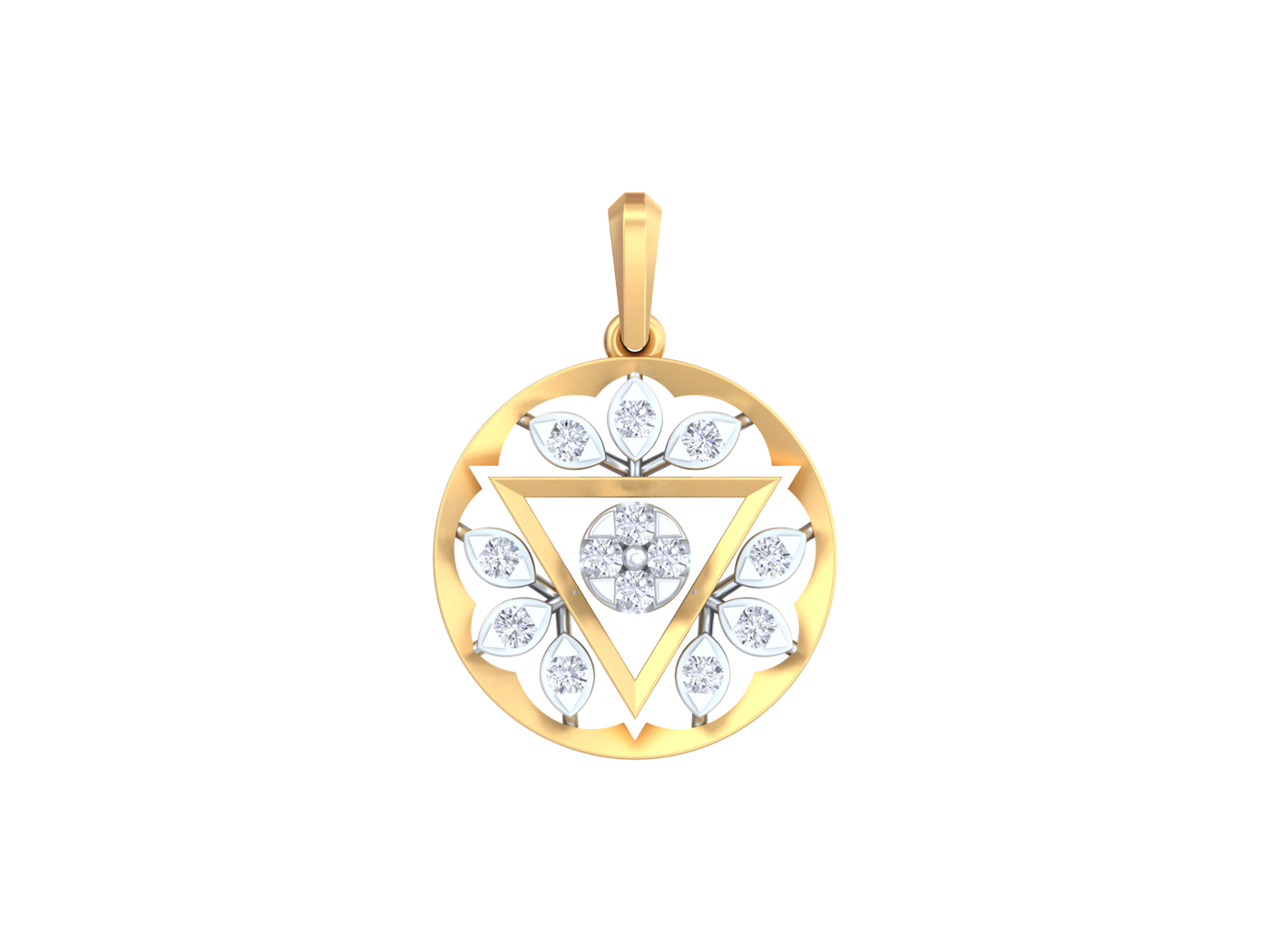 Gold and diamond pendant on a white background