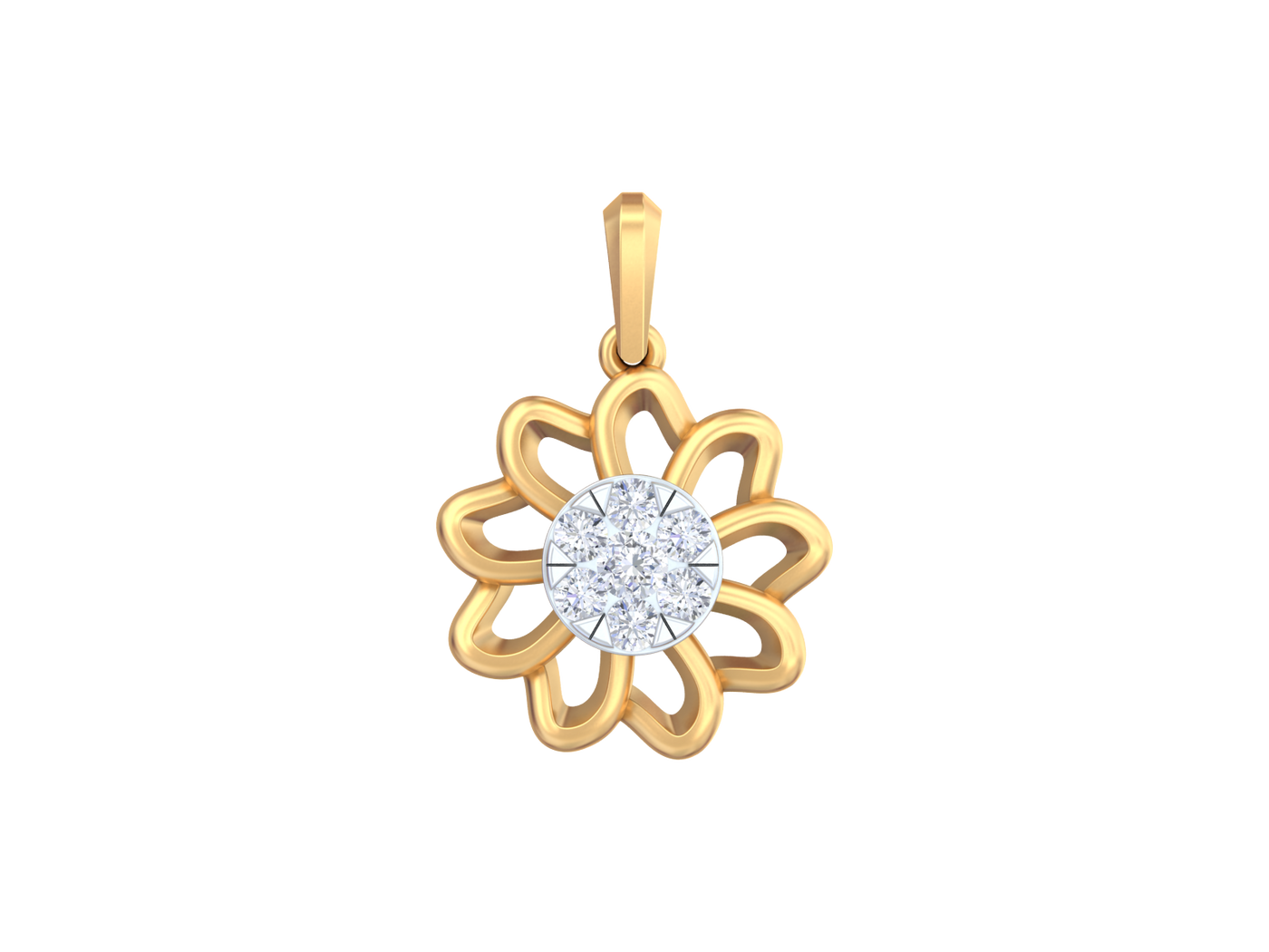 Yellow gold and diamond pendant on white background