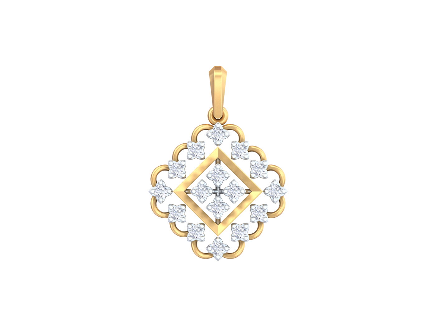 Yellow gold and diamond pendent on white background