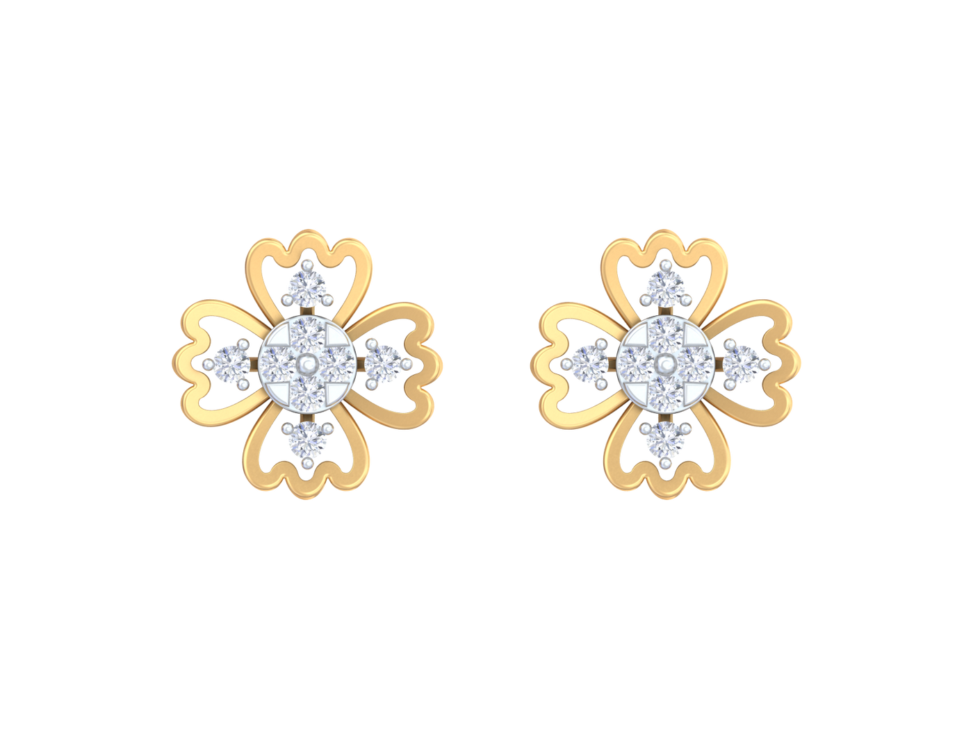 Yellow gold and diamond earrings on a white background
