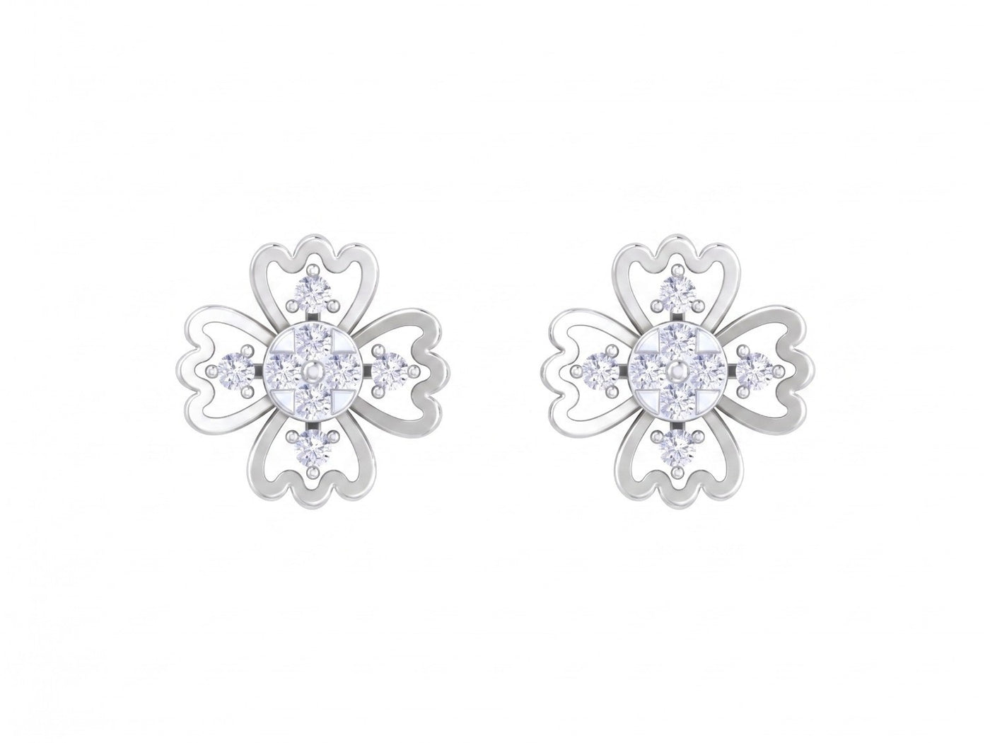 White gold and diamond earrings on a white background