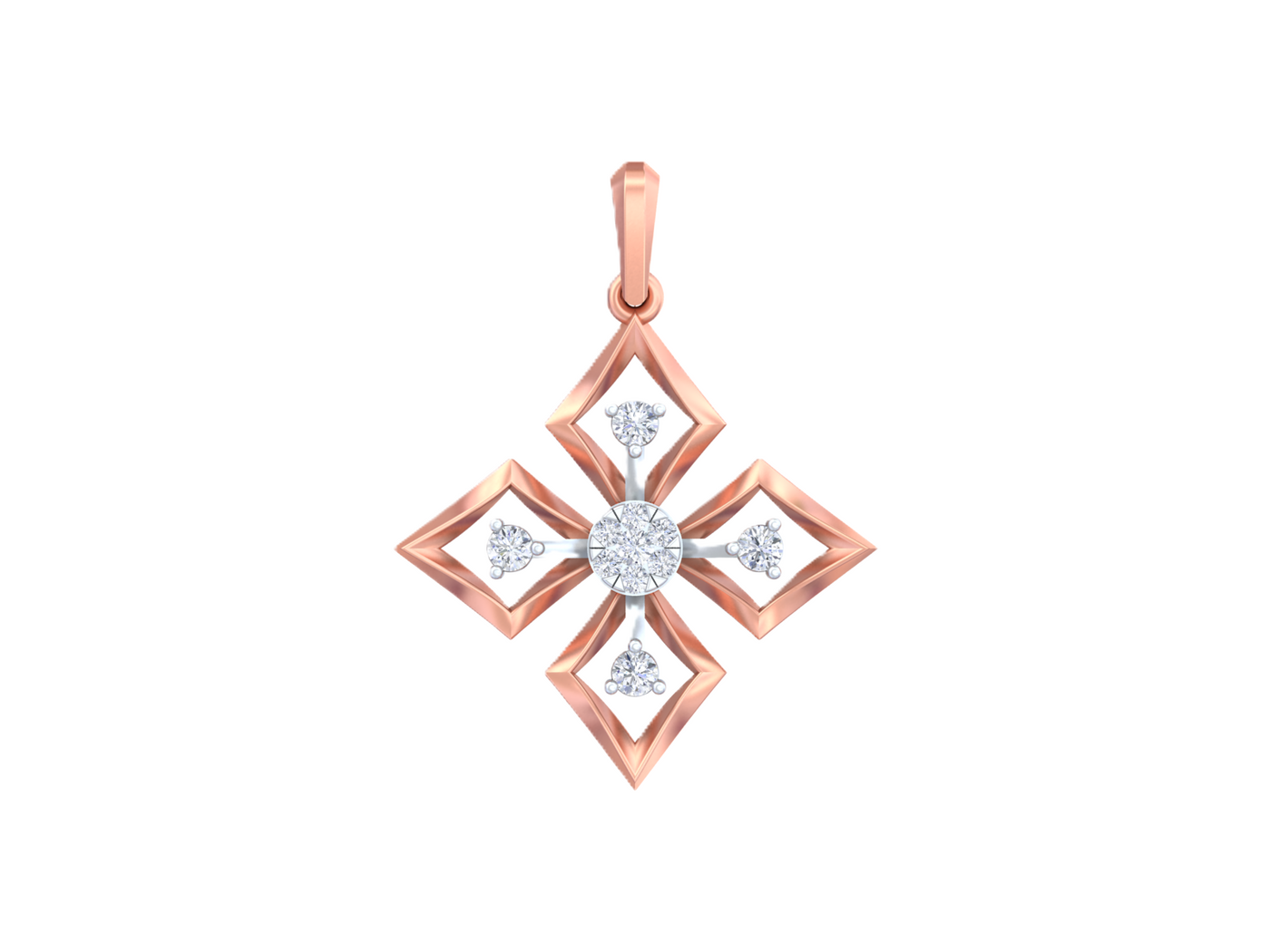 Rose gold diamond pendant on a white background