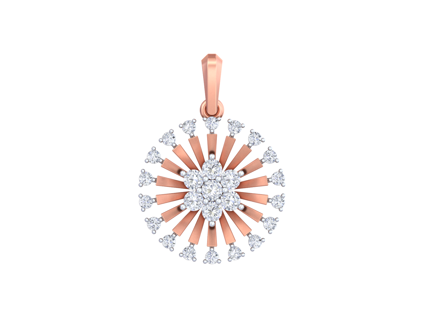 Rose Gold and diamond pendant on a white background