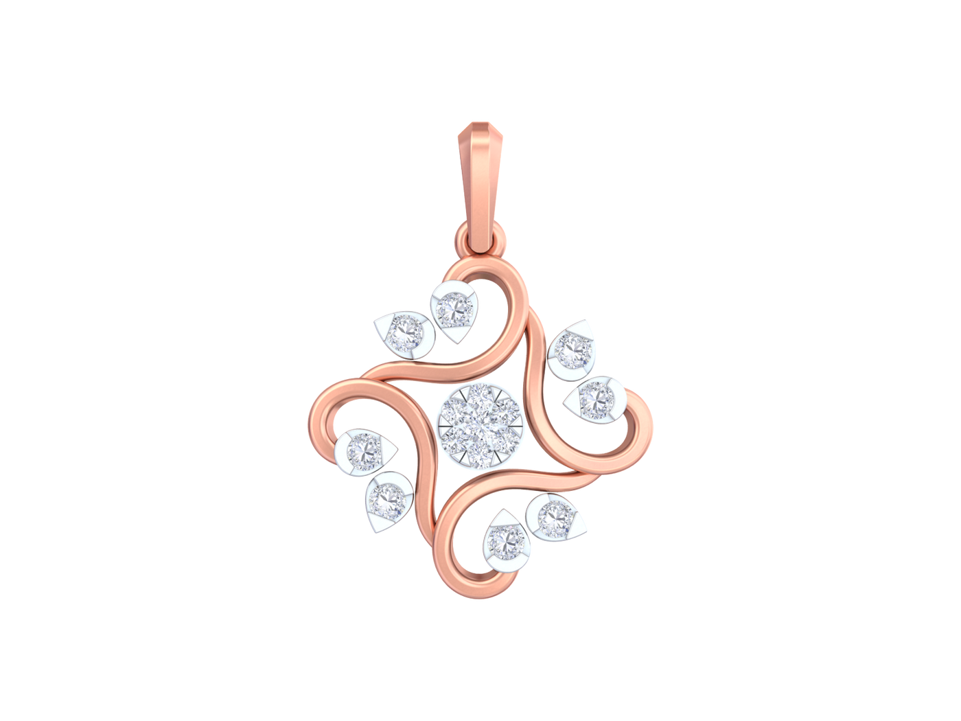 Rose gold pendant with diamonds on a white background