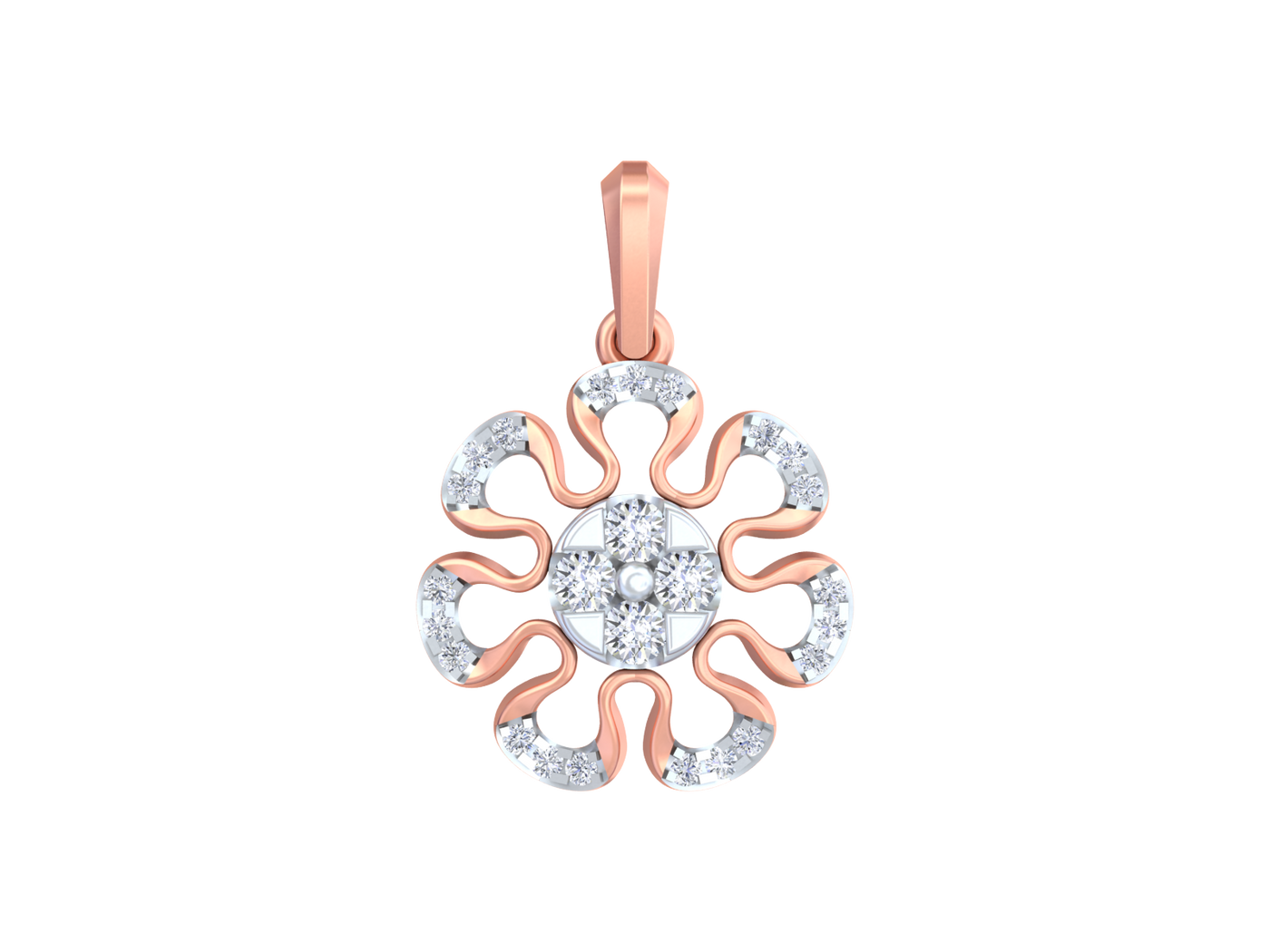 Rose gold and diamond pendant on a white background