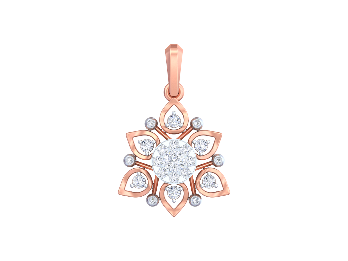 Rose gold diamond pendant on a white background