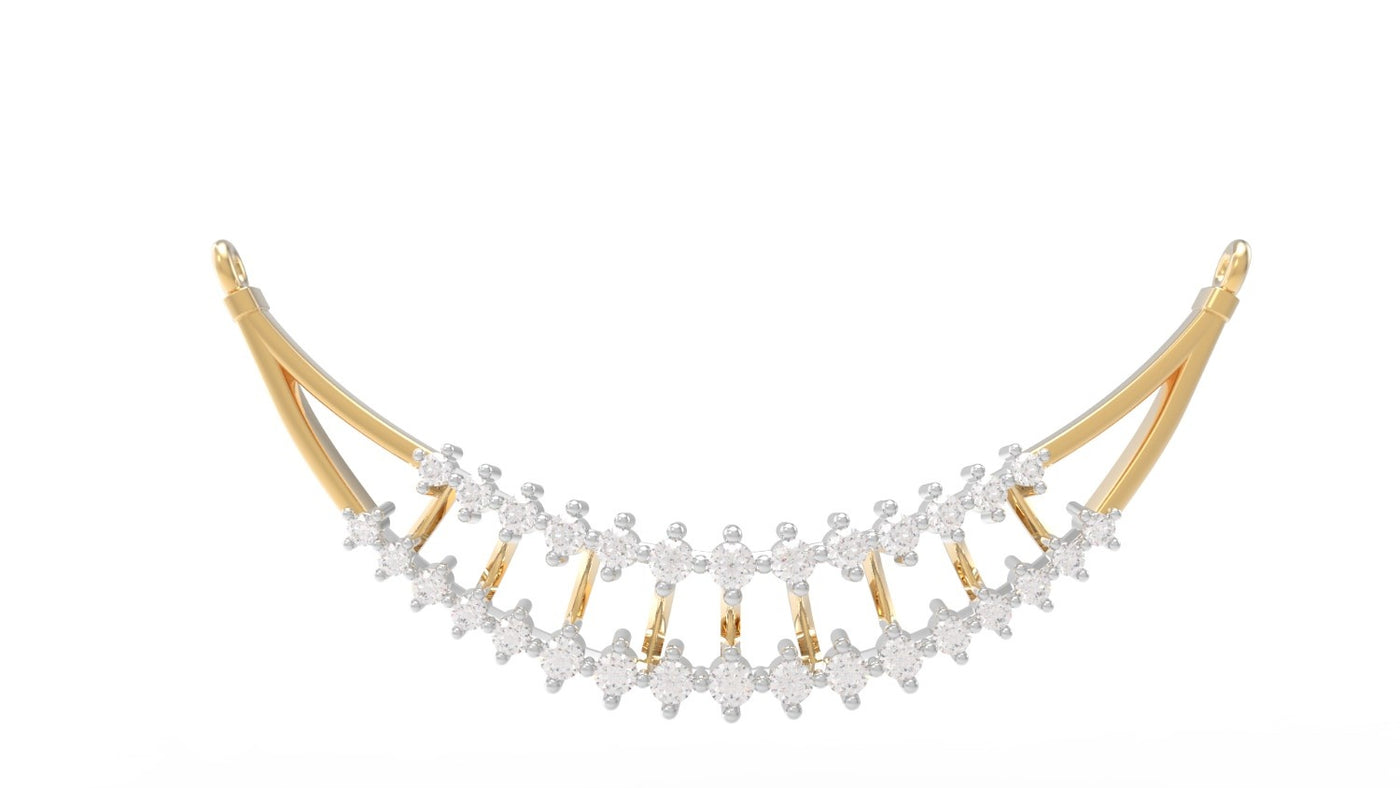 yellow gold and diamond mangalsutra curved collar displayed on a clean white background.