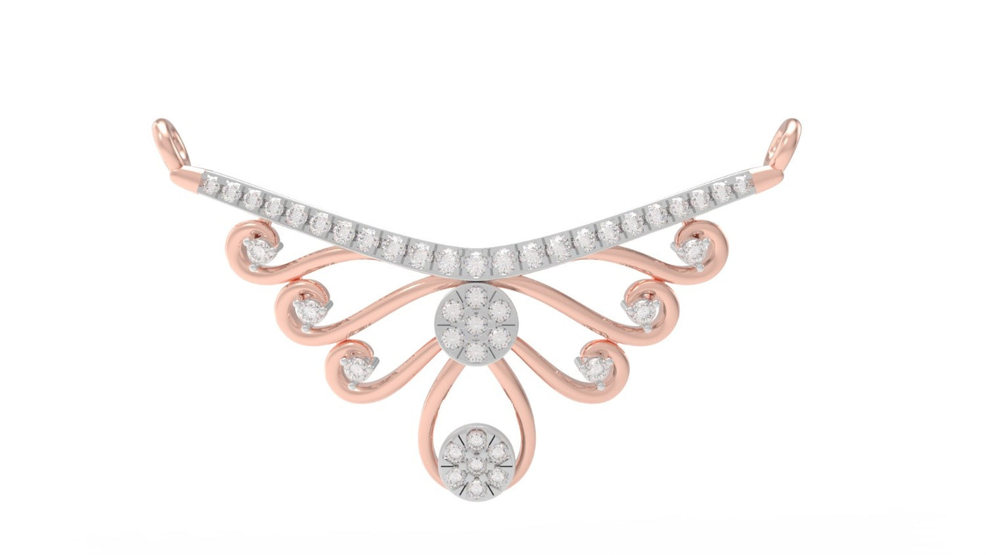 rose gold and diamond mangalsutra on a white background