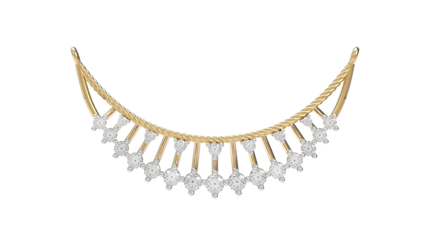 yellow gold and diamond mangalsutra on a white background
