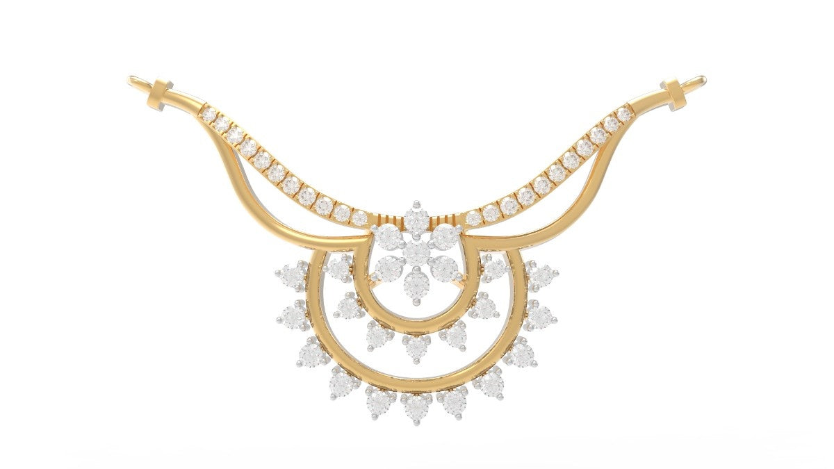 Yellow gold and diamond bridal mangalsuta on white background