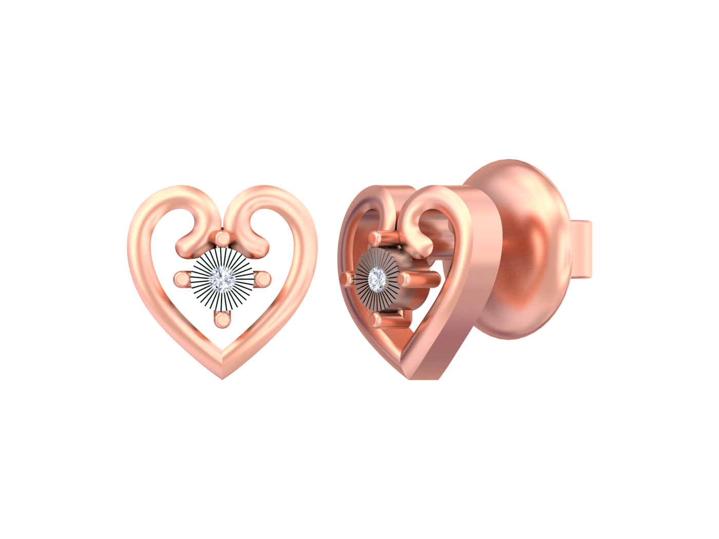 Gold & Diamond Heart-Shaped Women Stud Earring KRC30172