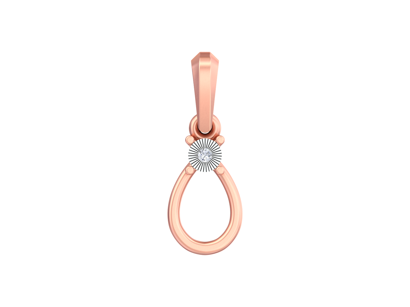 Rose gold pendant with a starburst design on a white background
