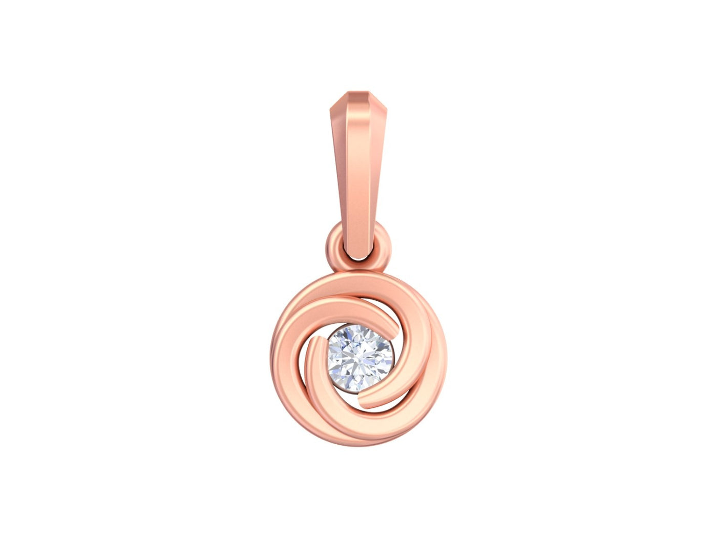 Rose gold and diamond pendant with a diamond on a white background