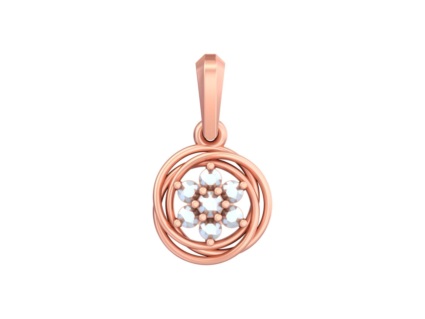 Rose gold pendant with a circular design on a white background