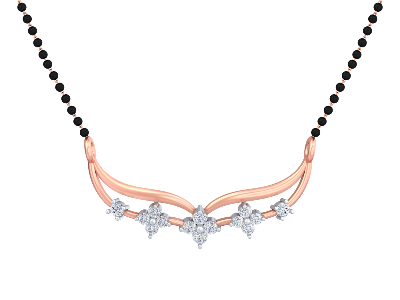 Rose gold & diamond floral mangalsutra on white background