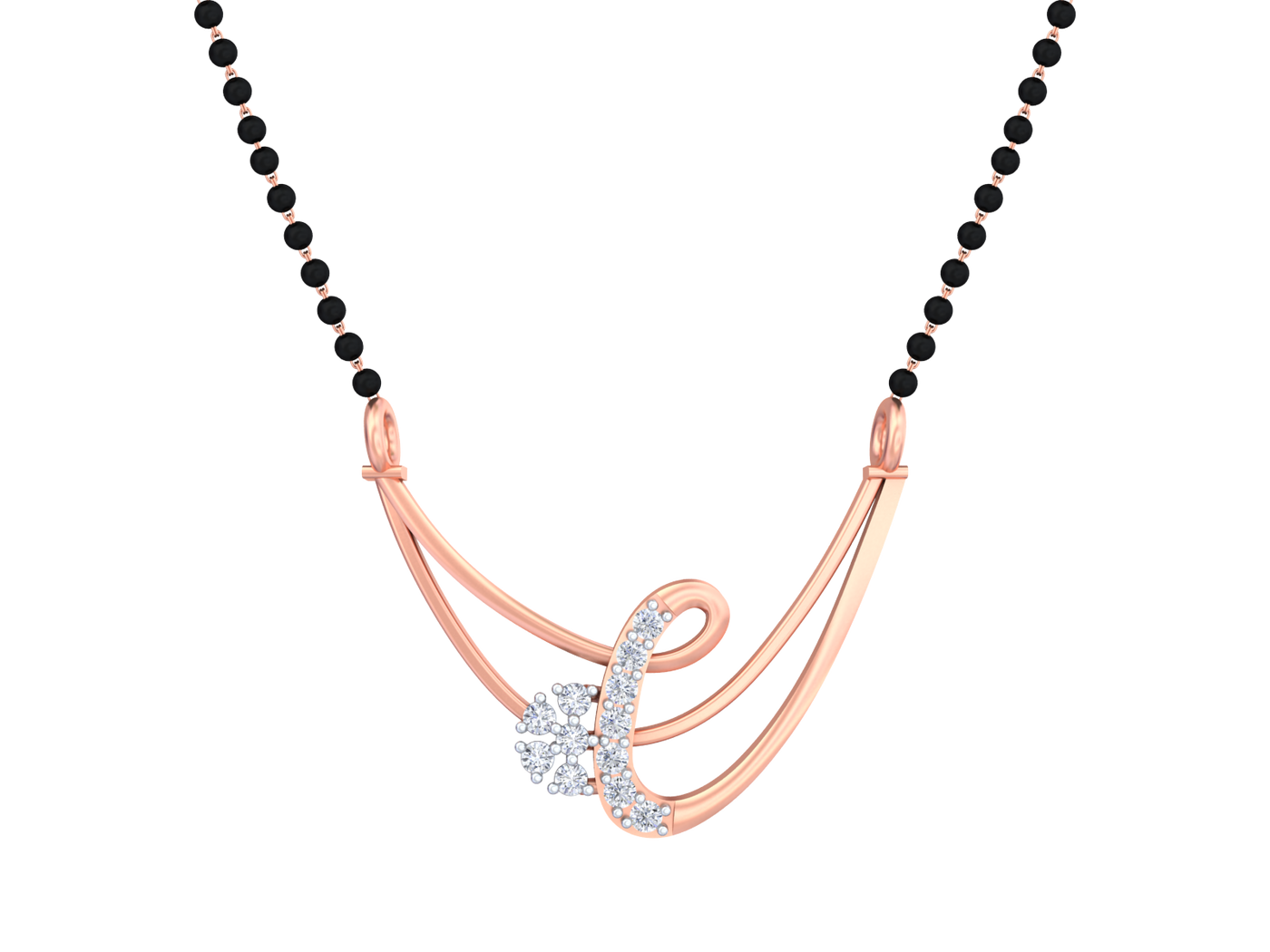 Rose gold & diamond modern mangalsutra on white background
