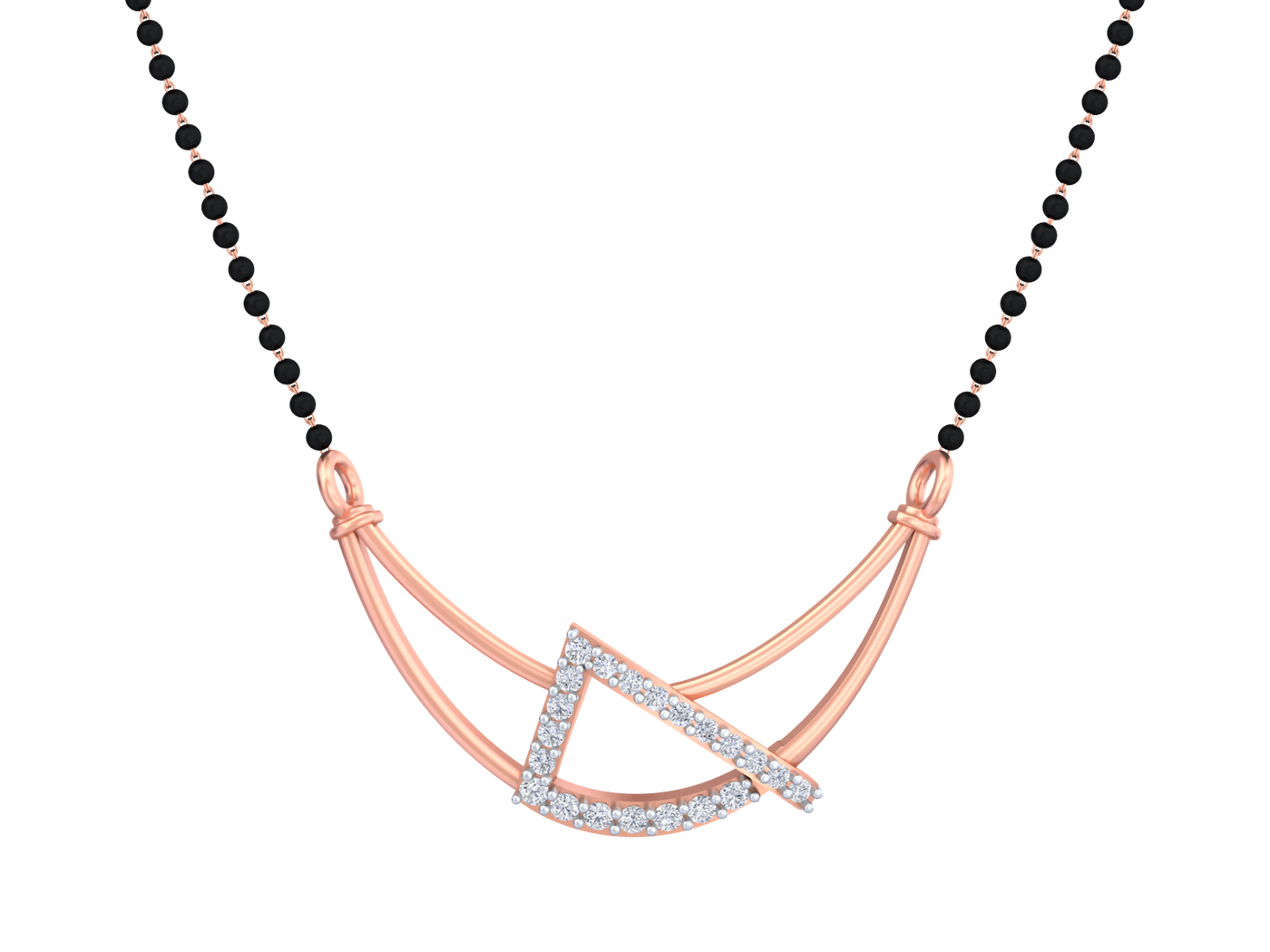Rose Gold and diamond mangalsutra on a white background