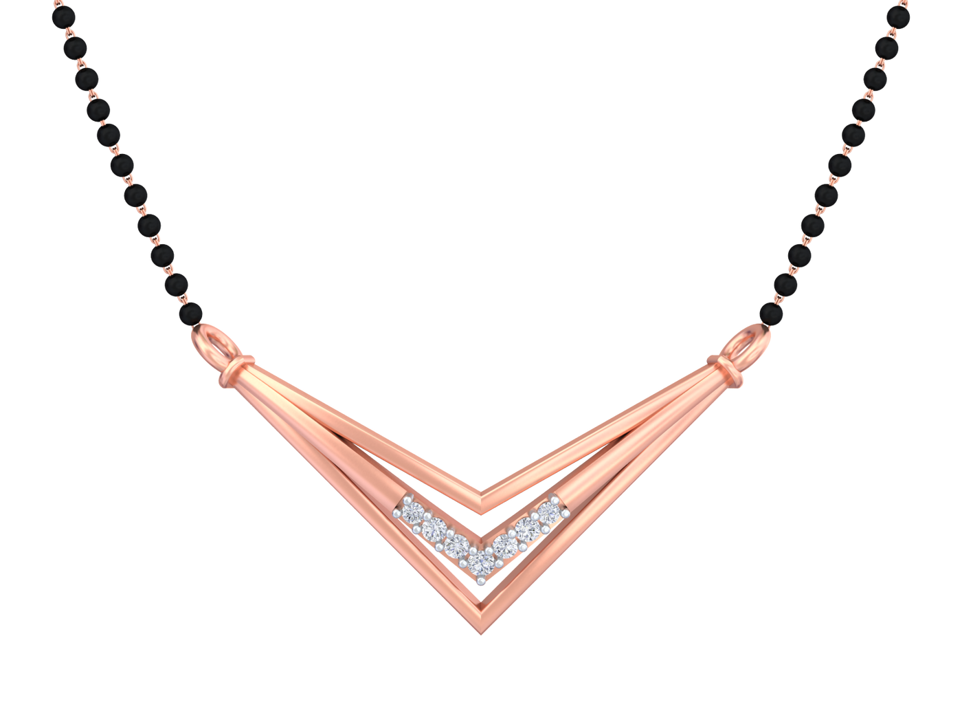 Rose Gold & Diamond Modern Mangalsutra on White Background