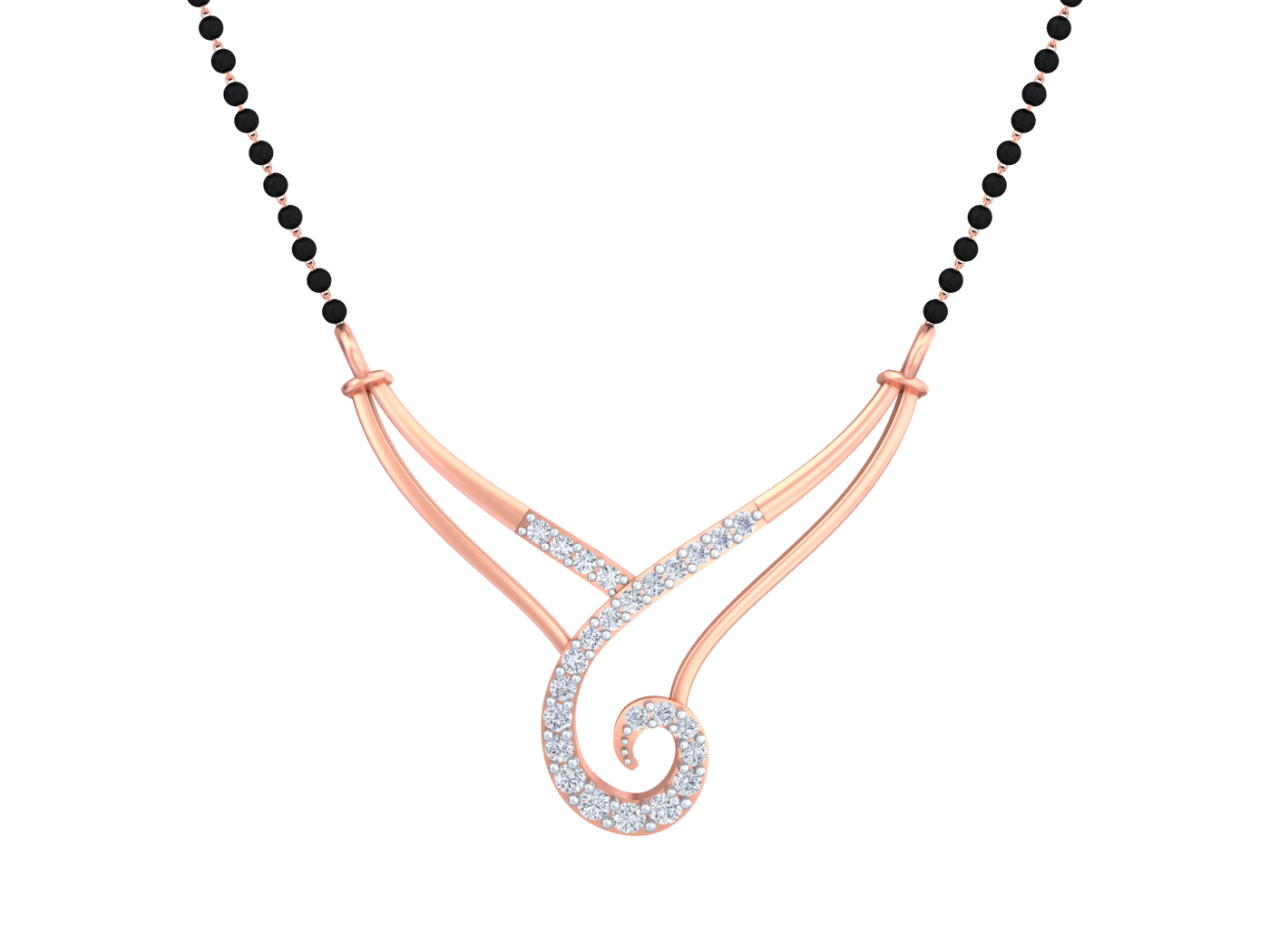 Rose gold & diamond modern mangalsutra in white background 