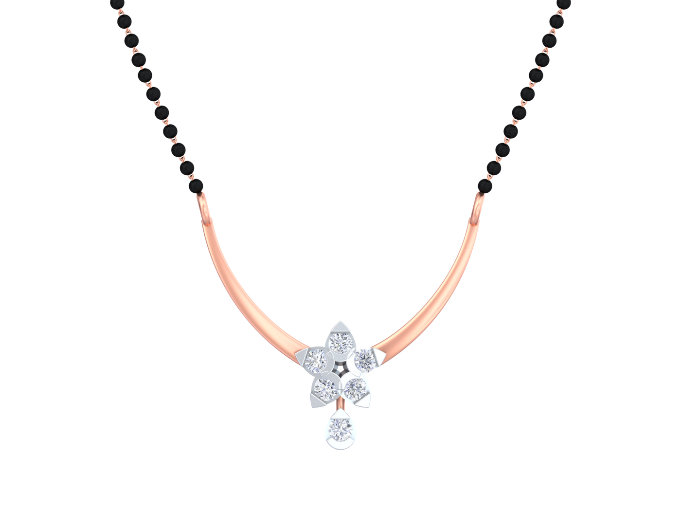 Rose gold & diamond floral beaded mangalsutra on white background