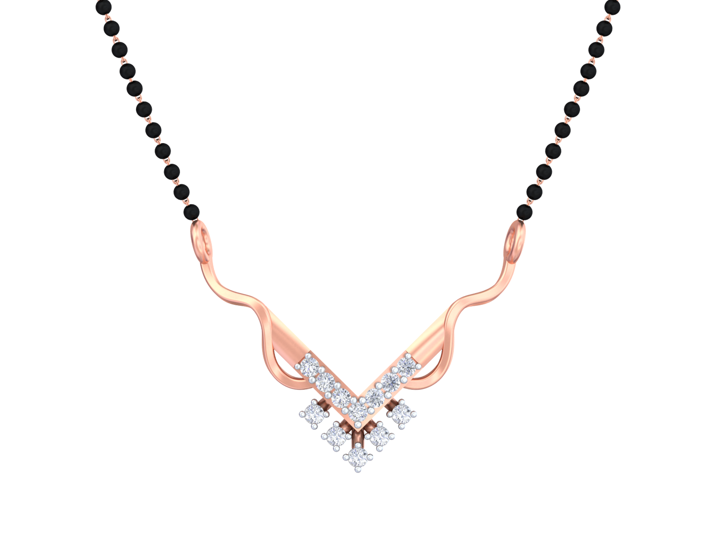 Rose gold & diamond beaded mangalsutra on white background
