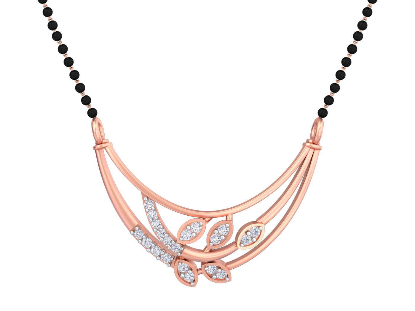 Rose gold & diamond floral mangalsutra on white background