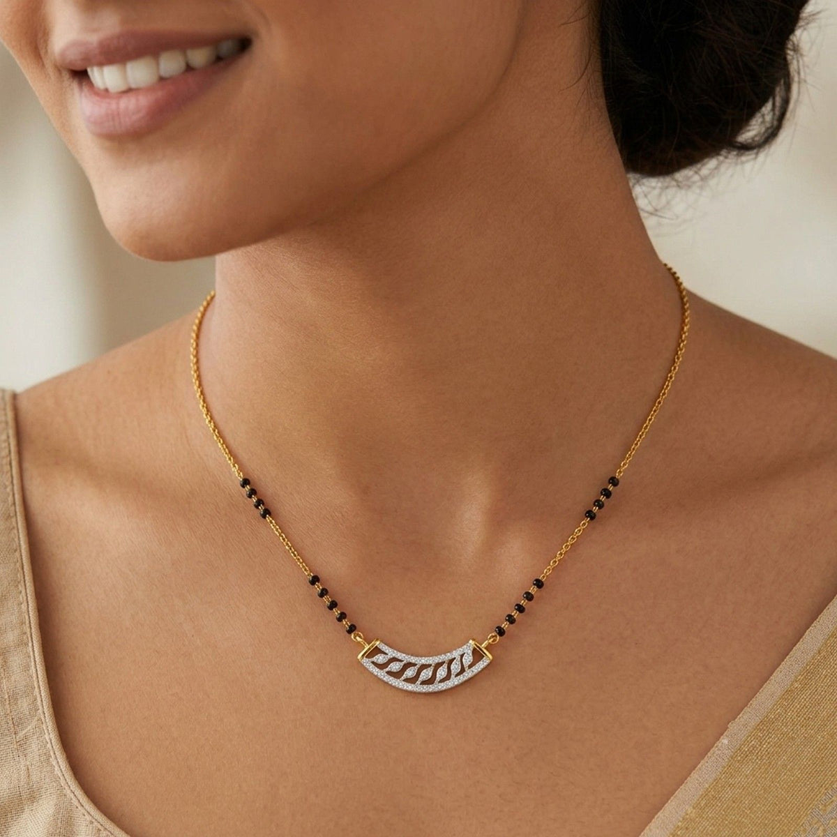 Gold & Diamond Curved Women Mangalsutra | M6586MYD0030 | Kesav Diamond
