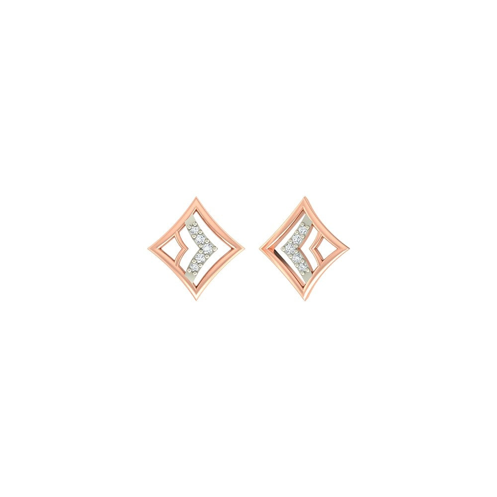 Rose gold and diamond stud earring on a white background.