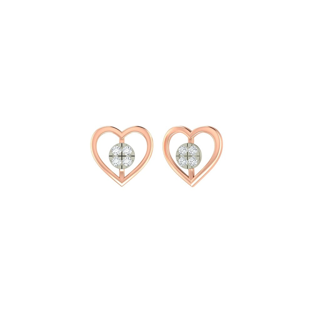 Rose gold and diamond Heart-shaped stud earring on a white background