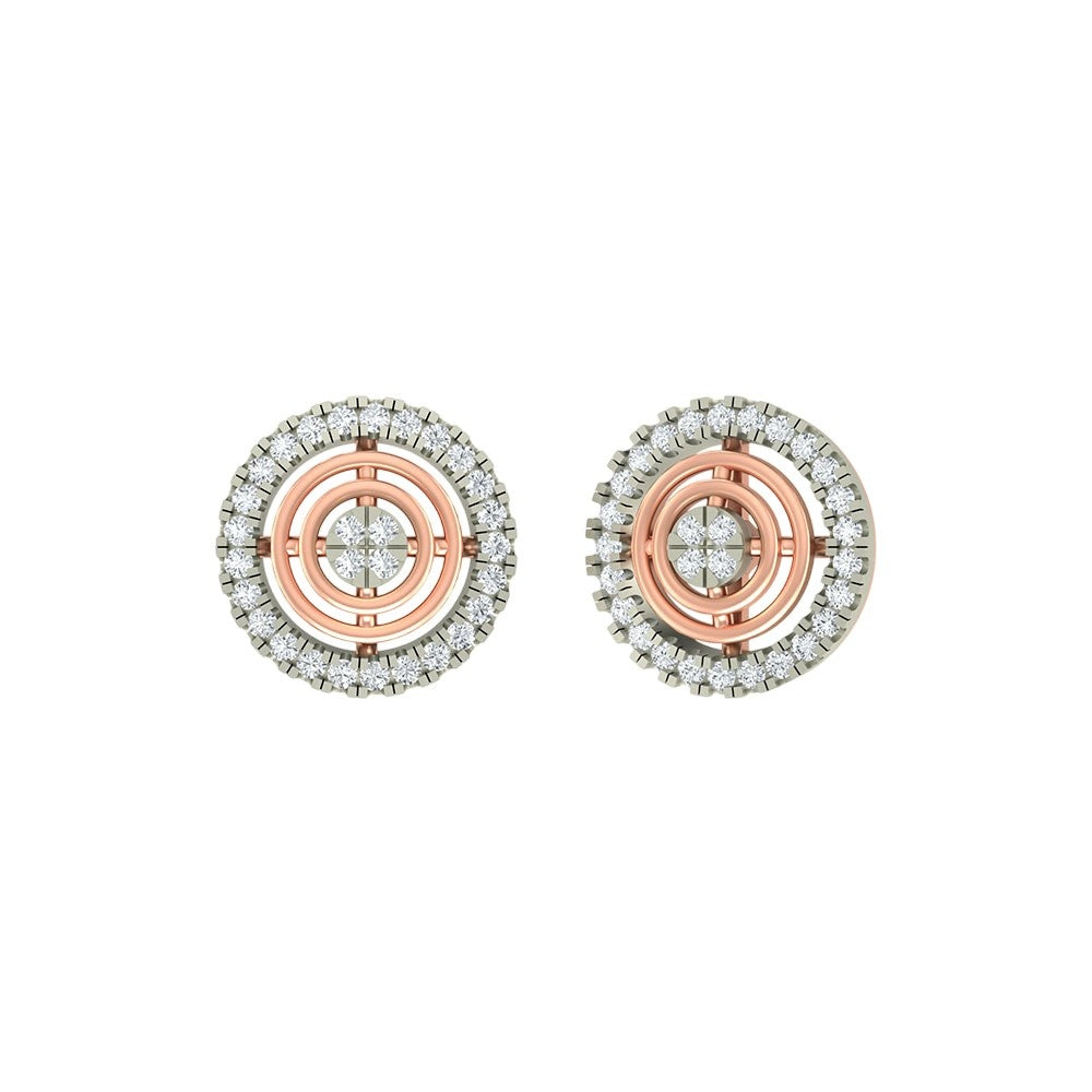 Rose gold and diamond stud earring with round-shaped on a white background.