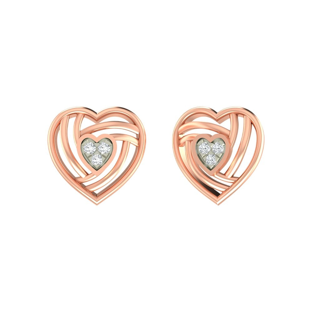 Rose gold and diamond heart-shaped earrings on a white background