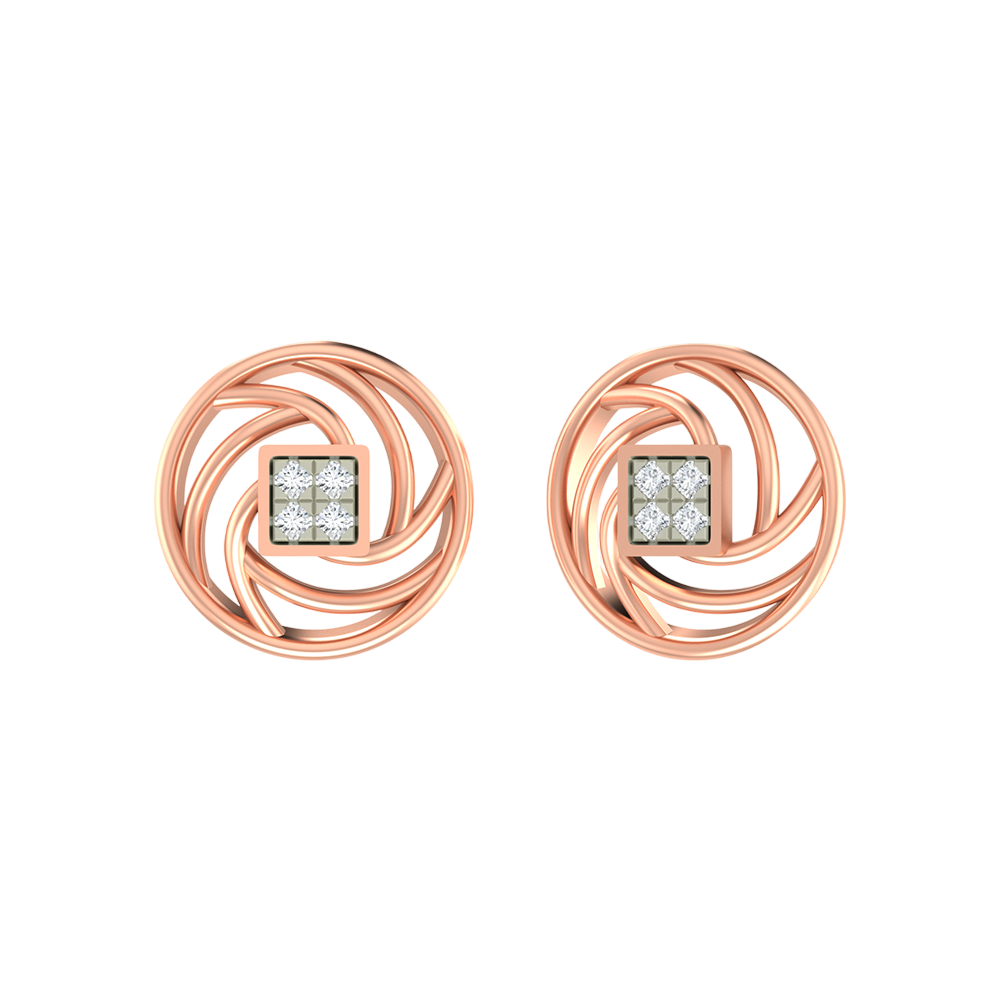 Gold & Diamond Round-shaped Stud Earring For Women KRB30056