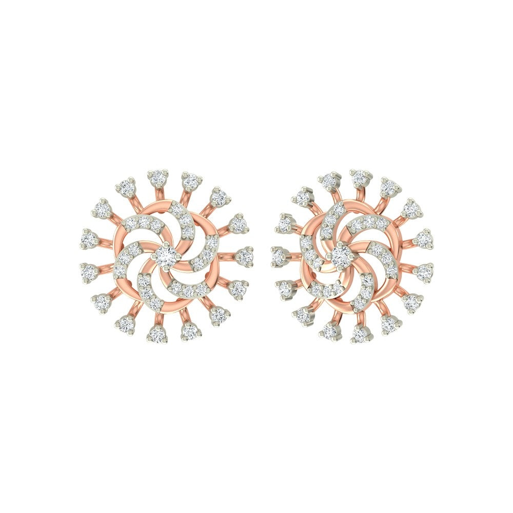 Gold and diamond floral women stud earrings with radiant diamond accents in rose gold.