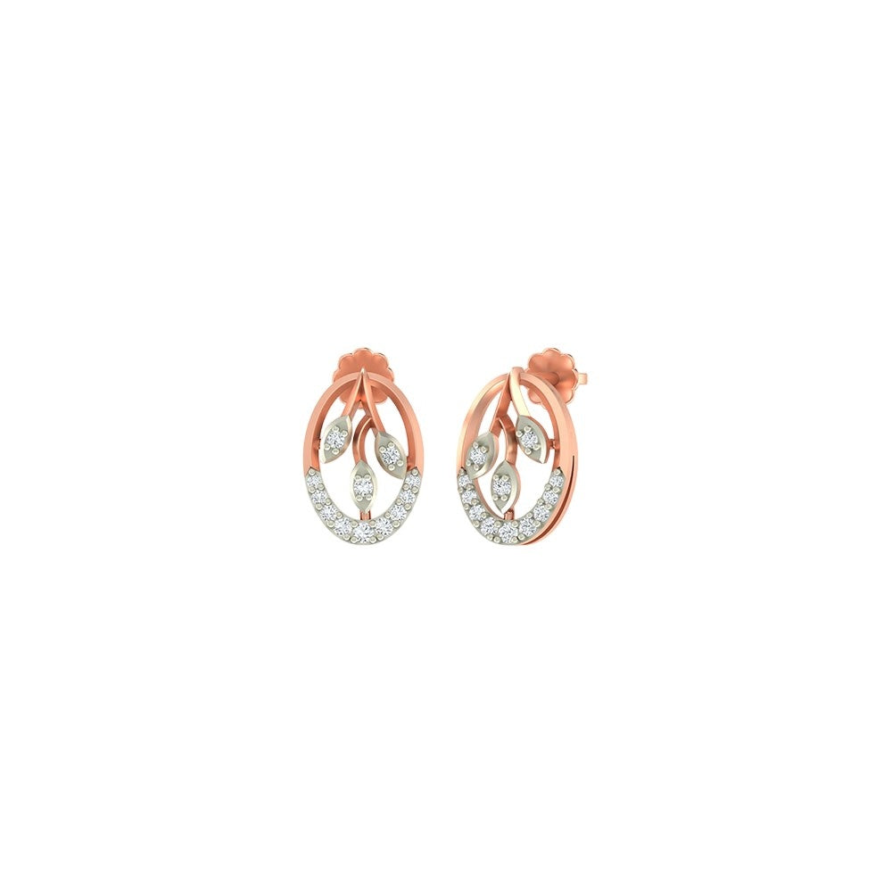 Yellow gold and diamond stud earring on a white background.